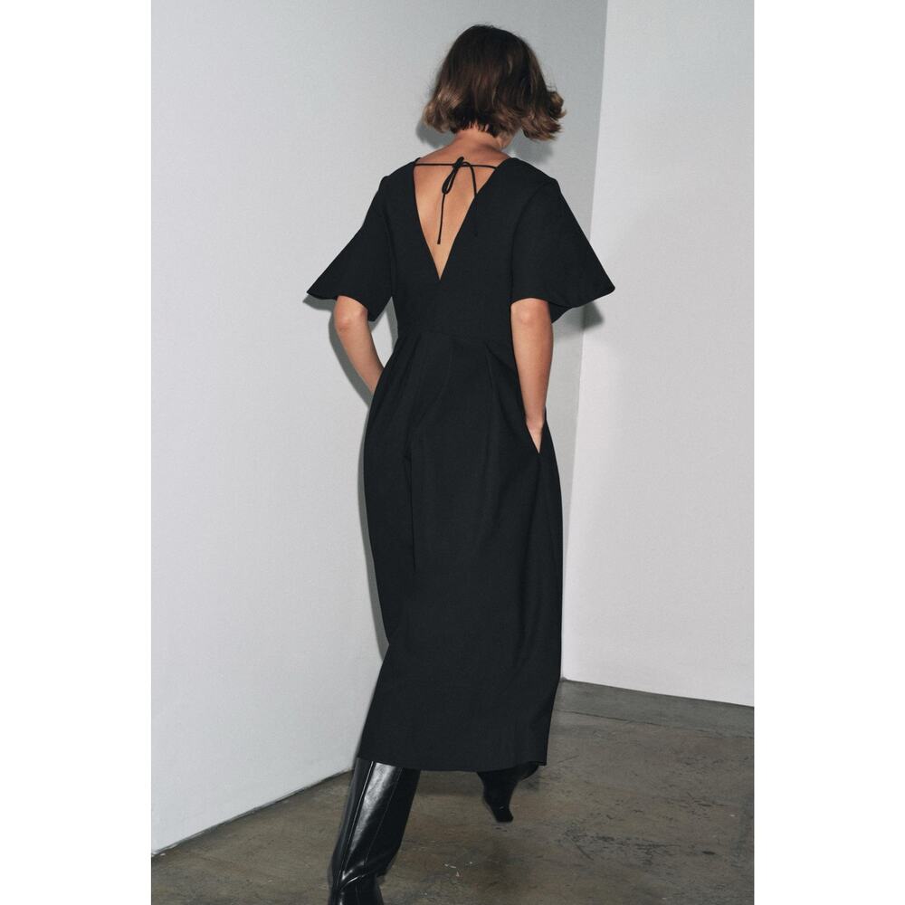 Zara Black Short Sleeve Midi Dress Large Aline Chic Modest Classic 8773/998 - Picture 14 of 14